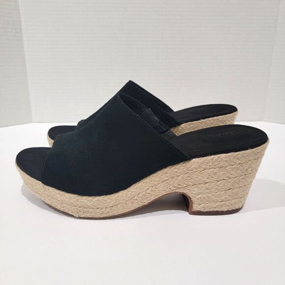 Clarks Maritsa Espadrille Sandals Womens Size 9 Black Suede Slip On Pumps Heels - Picture 5 of 12